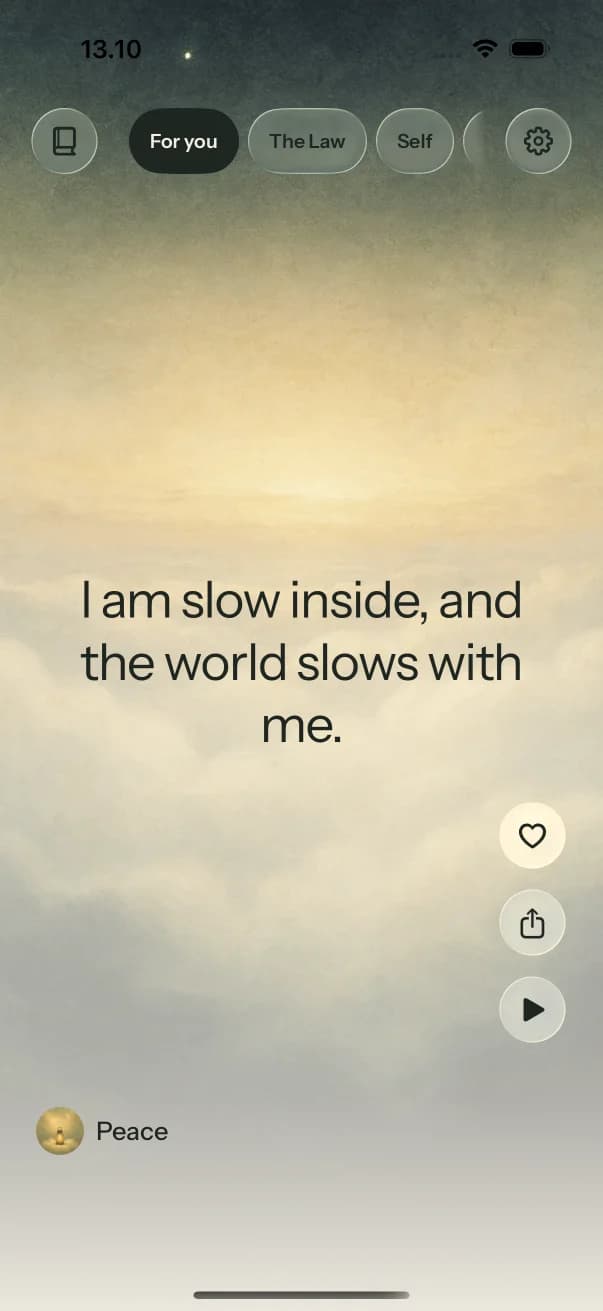 An affirmation over a painted sky: I am slow inside, and the world slows with me